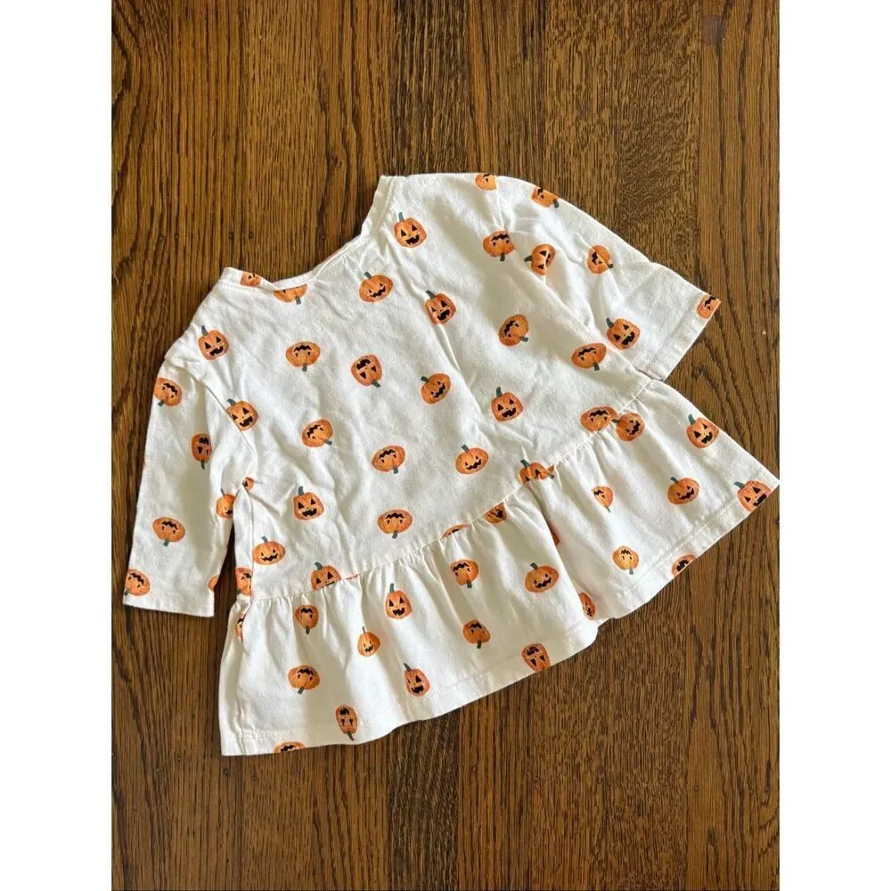 GAP Old Navy Infant Baby 3-6 Months Long-Sleeve Pumpkin Printed Drop-Waist Dress